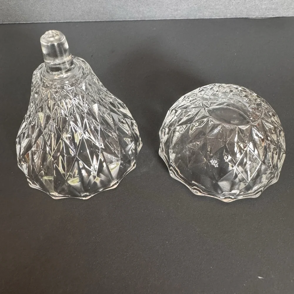 Vintage Crystal Pear Trinket Jewelry Dish Small Glass Container With Lid 4 1/4